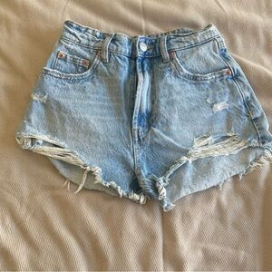 Zara Light Blue Distressed Jean Shorts